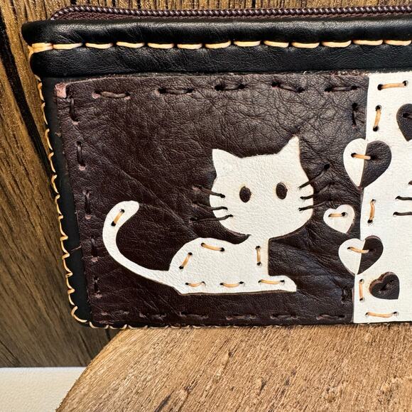 Genuine Leather Wallet Wristlet Cat Purse Card Holder NEW FAST SHIP - Picture 4 of 7